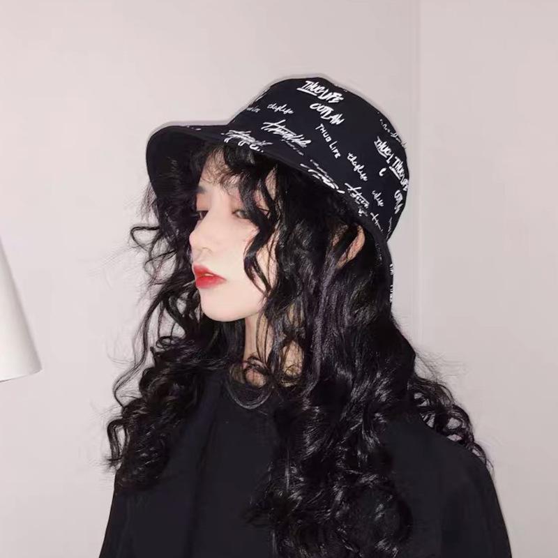 Bucket hat printing literary personality versatile letter embroidery double-sided sunshade basin hat