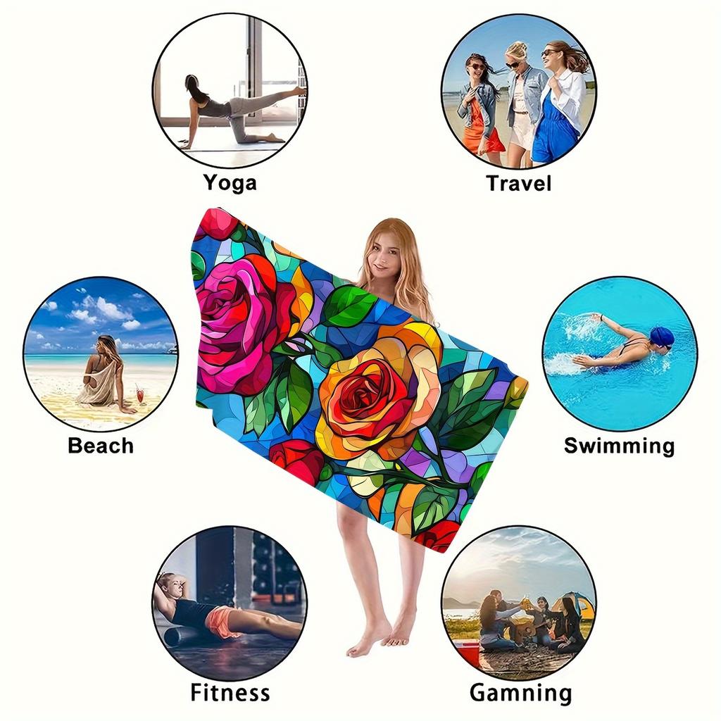 1 Stained Glass Rose Quick Dry Towel Single Sided 2D Soft Microfiber Fast Drying Beach Towel For Pool Beach Swimming Summer Gift