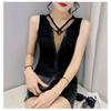 Temperament V-neck Tank Top Women's Fashionable Hot Diamond Mesh Sleeveless T-shirt Women's Western-style Base Top