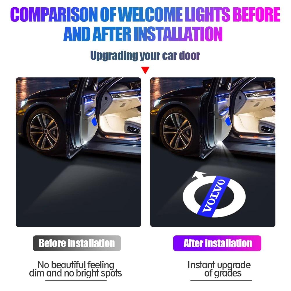 Car Door Wireless Welcome Light LED HD Projector Lamp Decoration Atmosphere Lights For Volvo Rdesign Polestar AWD V50 S60 XC60