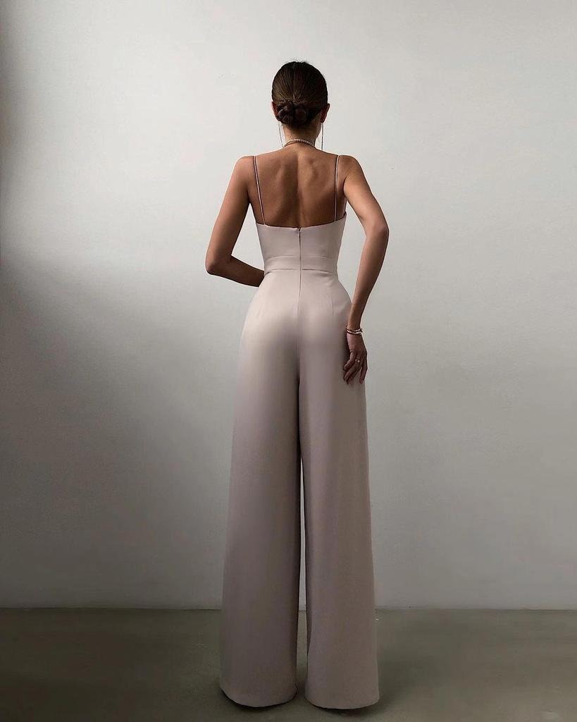 European & American Spaghetti Strap Waist-Cinching Straight Leg Floor-Length Minimalist Jumpsuit for Spring/Summer – Style GY2105