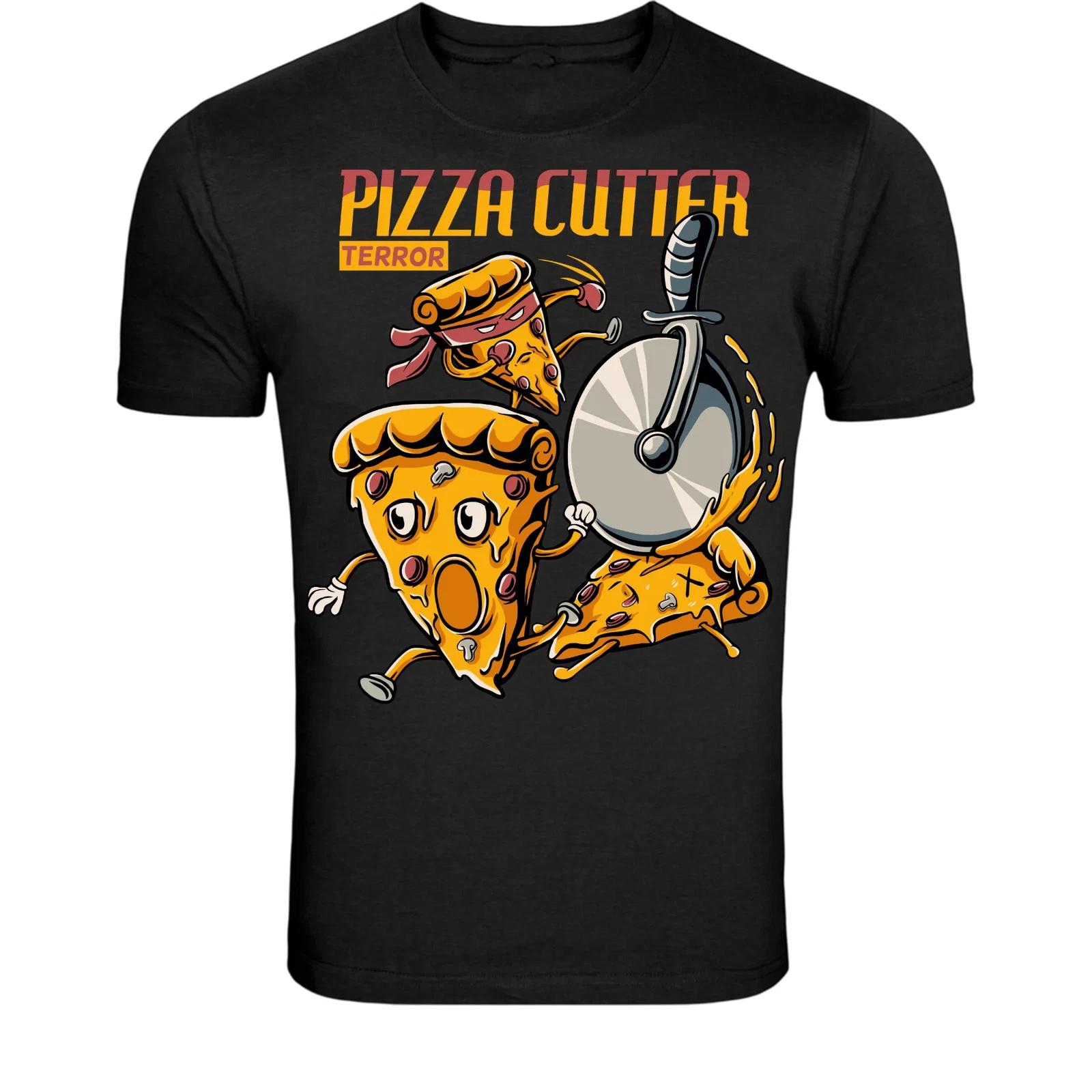 Pizza Cutter Terror Funny Pizza T-Shirt - Cartoon Horror Pizza XXXL