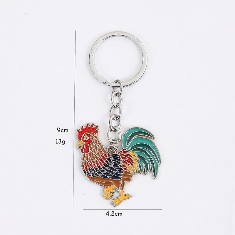 

1Pc Metal Creative Oil Painting Chicken Rooster Keychain Bag Pendant For Decoration Car Key Ring Cock Key Holder as the picture