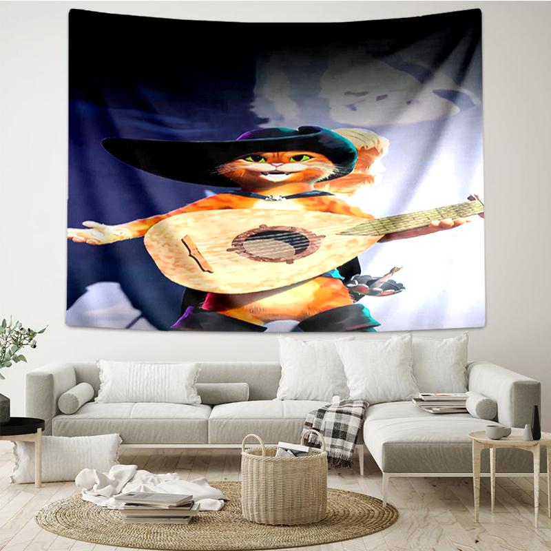 Puss In Boots Print Tapestry, Backdrop, Easy Setup, Ideal for Bedroom, Office & Living Room, with Aesthetic Wall Hanging Decor.