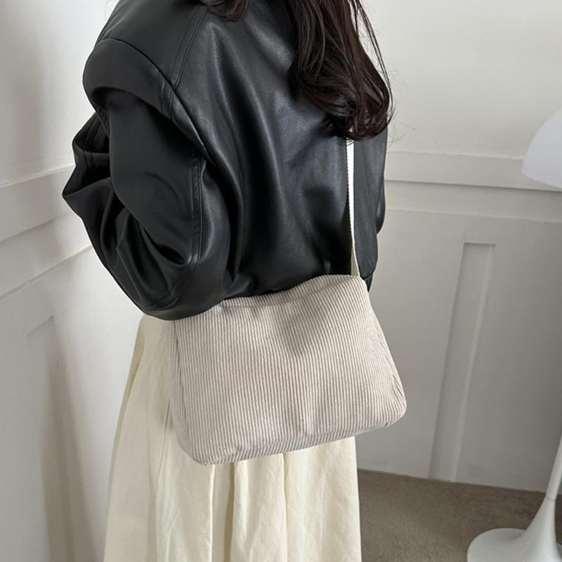 Solid Color Corduroy Shoulder Bag All-match Zipper Handbag Versatile Carry On Crossbody Bag