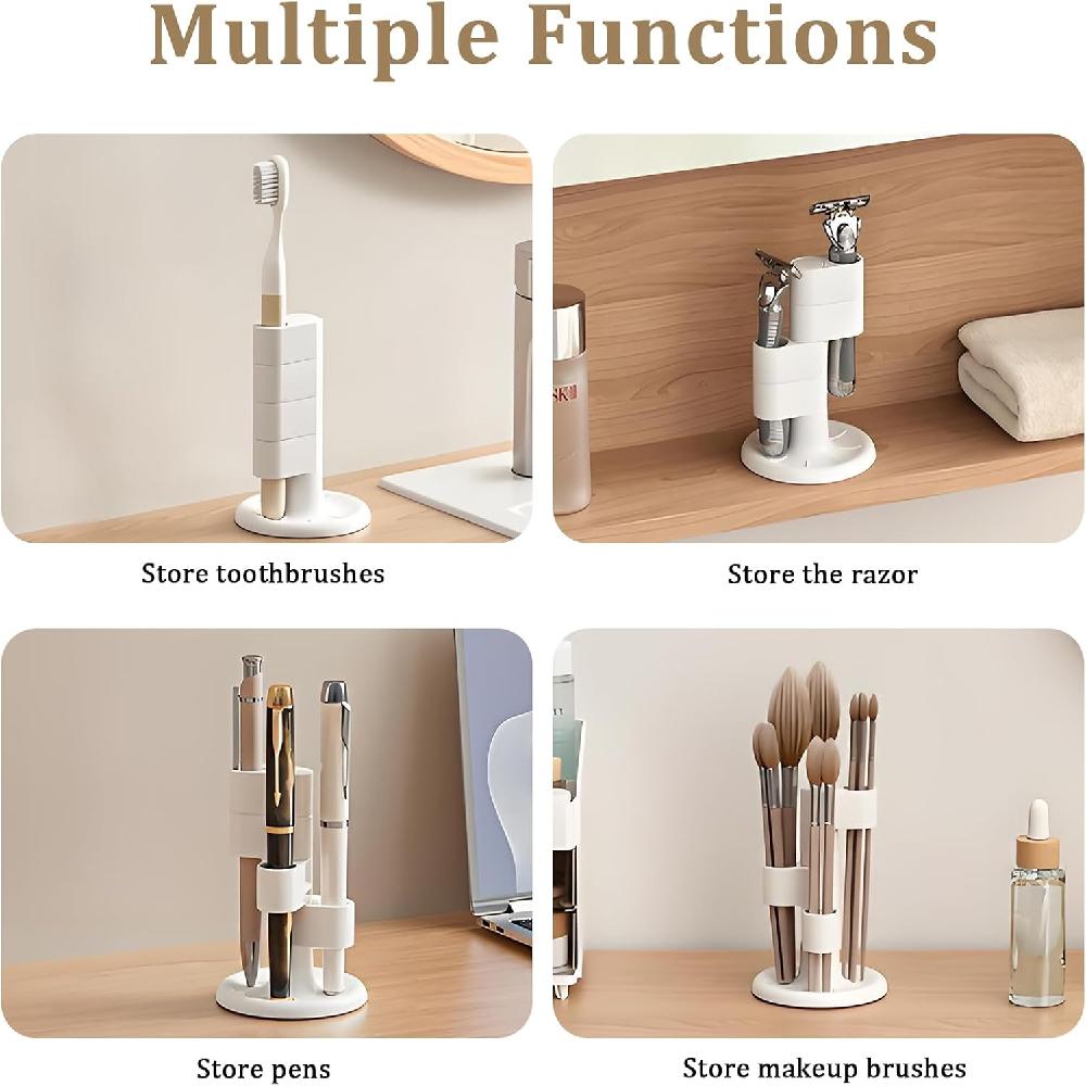 360° Rotating Toothbrush Holder with 4-slot Design and Anti-slip Base - Bathroom, Dressing Table and Travel Organizer, for Tooth