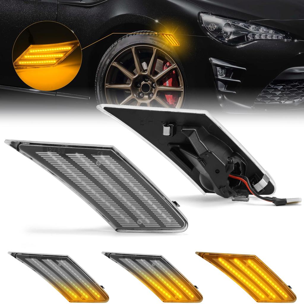 GemPro Clear LED Side Marker Lights for Toyota and Sequential Turn Signals Scion and Subaru Front Bumper 86, FT86, GT86, (zn6), FR-S, BRZ/ZC6 Fenders.