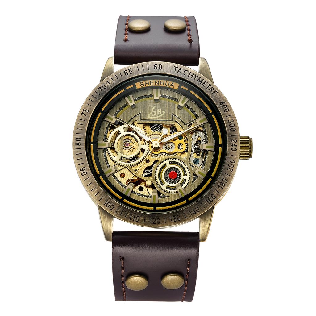 Personalized European American style men mechanical watch night light hollow out leisure retro fully automatic mechanical watch