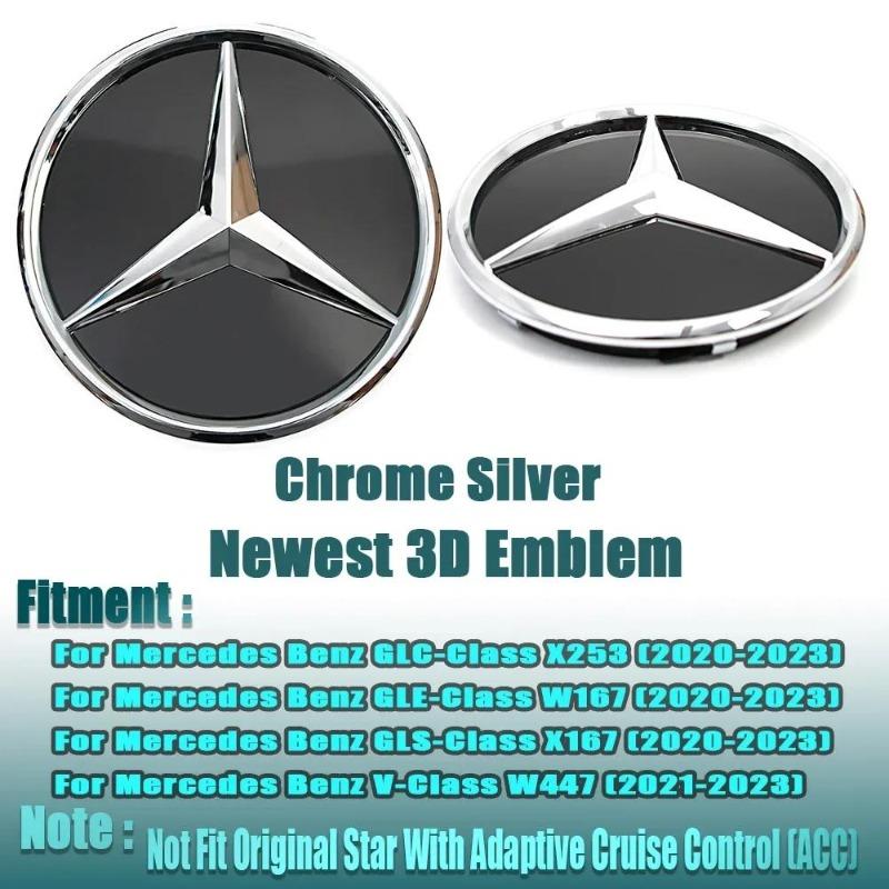 LED Mirror Black Border Silver Border Newest 3D Front Grill Star Logo For Mercedes Benz GLC X253 GLE W167 GLS X167 V W447 Emblem