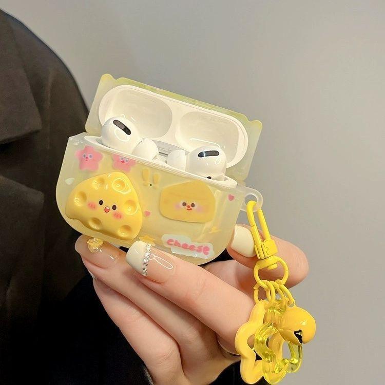 Cartoon Yellow Cream Cheese Bread Earphone Case for AirPods Pro 3 2 Headset Protective Cover For Air Pods 4 3 2 1 With Cartoon Cheese Star Pendant
