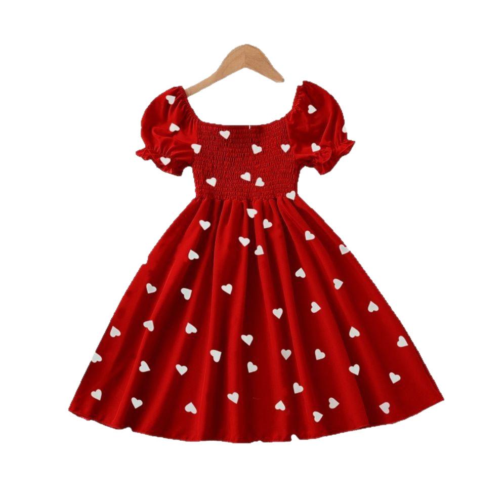 Girls' Fashionable And Caring Printed Dress For Summer, Children's Casual Dress With Bow Ties