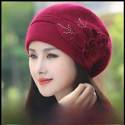 Berretto in Maglia di Lana con Pelliccia di Coniglio in Stile Coreano da Donna con Protezione per le Orecchie - Velluto Caldo Spesso per Autunno e Inverno