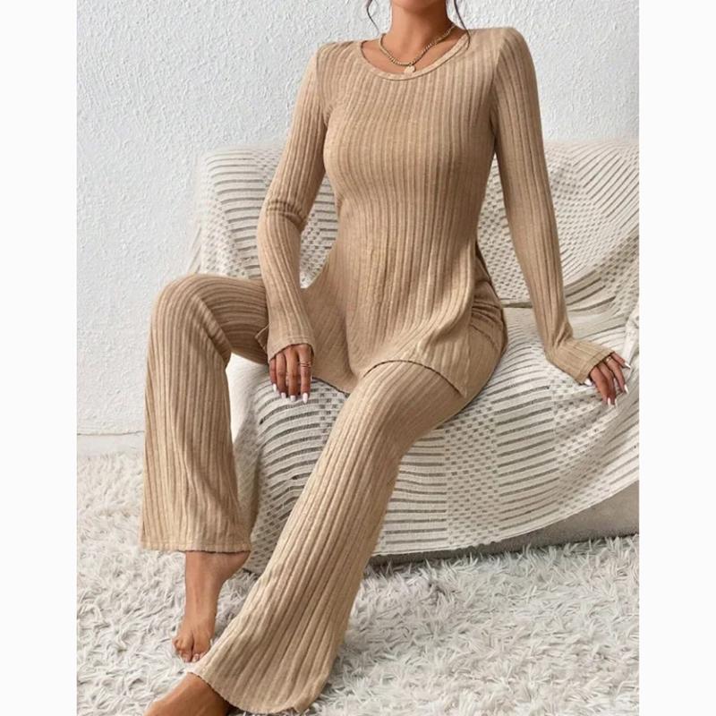 Uformelle lange bukser Slim Fit Damebluse 2 Todelt sett O-hals Mote Enkel Langermet Dameantrekk Klær 30518