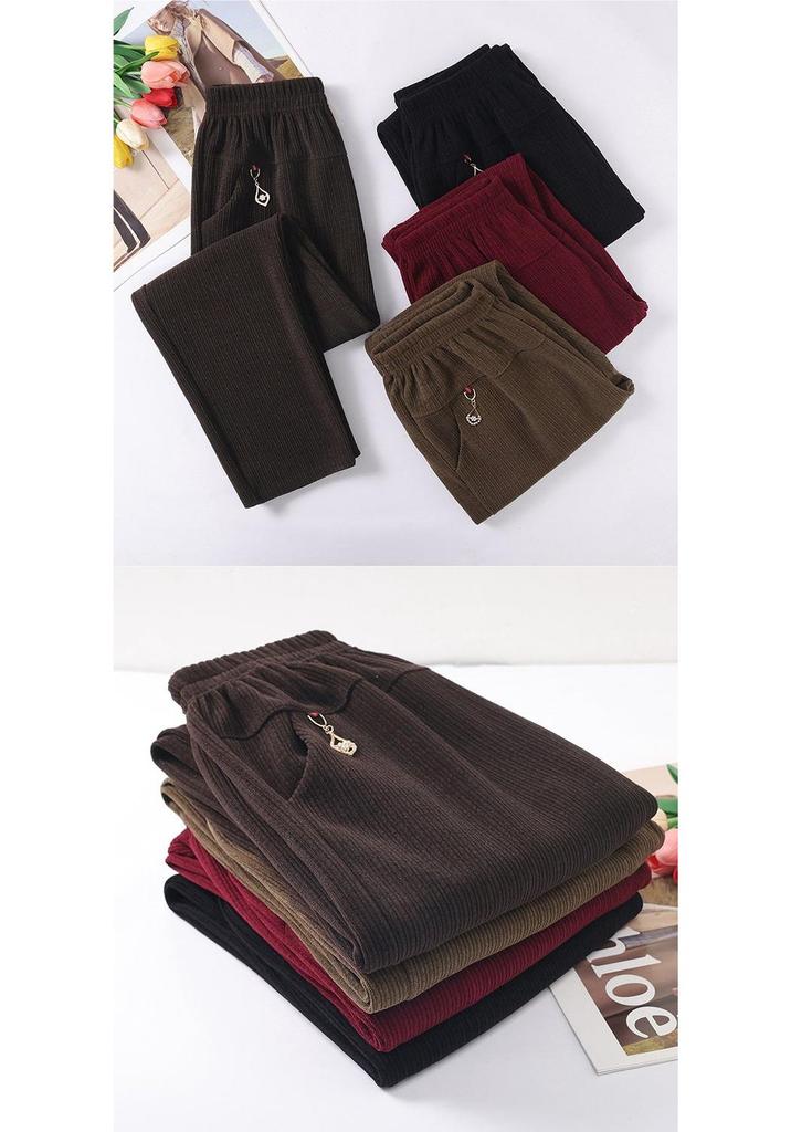 Mom's Summer Ice Silk Elastic Waist Straight-Leg Casual Pants - Chinese Style, Loose Fit for Middle-Aged & Elderly Women