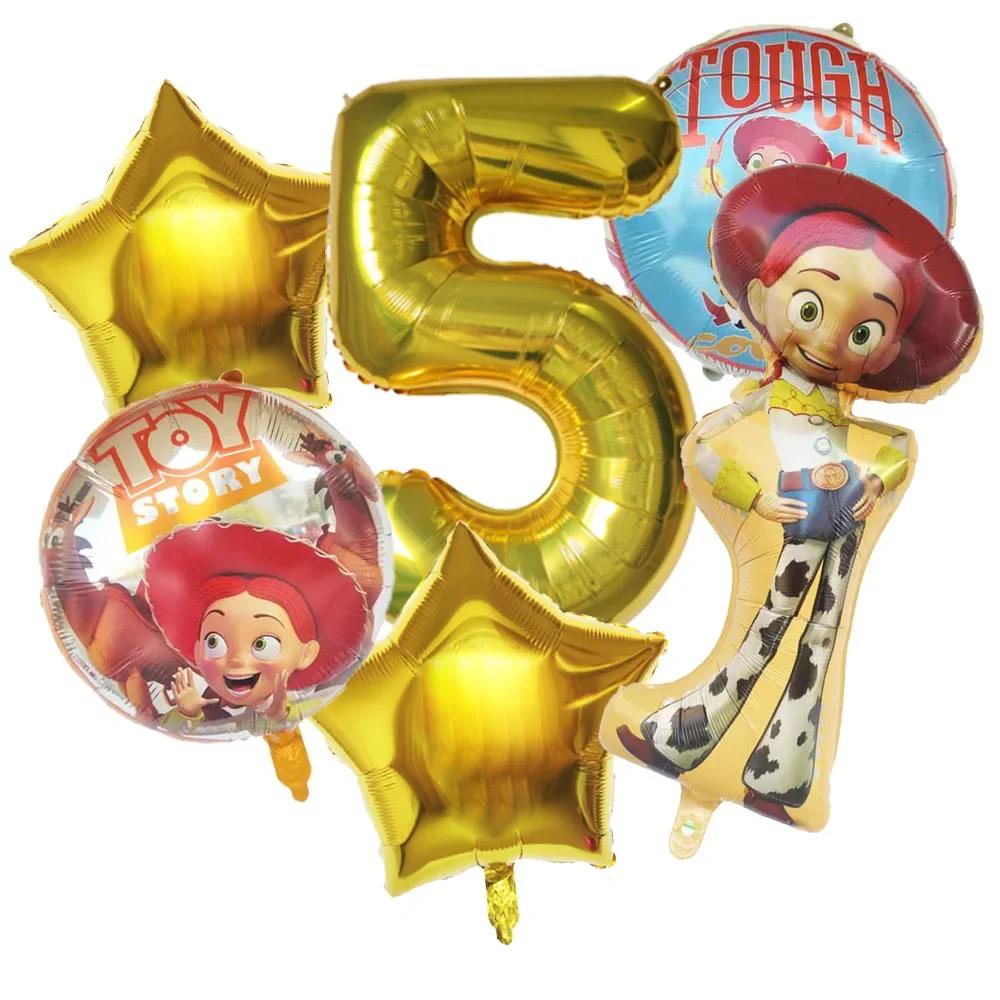 6pcs Toy Story Foil Balloons Buzz Lightyear Woody Birthday Party Decorations Kids Ballon Baby Shower Aluminum Film Balloon Round Sensory Compression