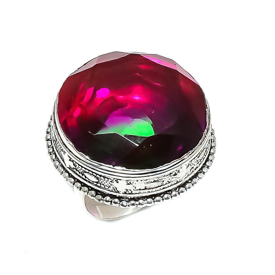 Natural Bi-Color Tourmaline 925 Sterling Silver Jewelry Ring Size 8.5 ETC-14794