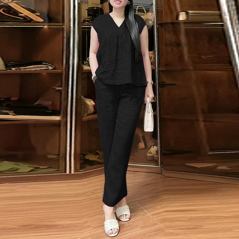 ZANZEA Women Sleeveless Blouse and Pants Casual Two Piece Suit Sets
