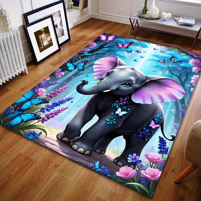 

Flowers Butterfly Elephant Printed Carpet for Bedroom Living Room Bedside Sofa Floor Mat Modern Home Decor Area Rug Large Size 40cm x 60cm