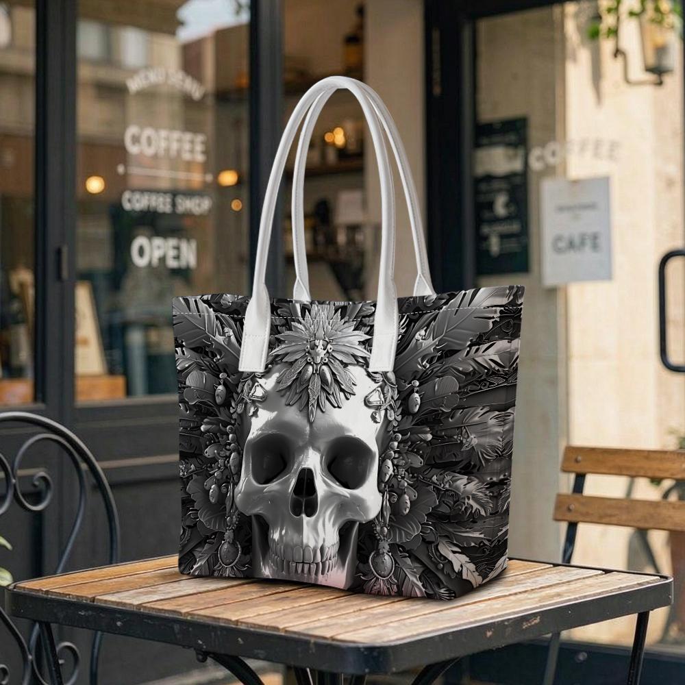 Gothic Skull Printed Tote Bag for Daily Use
