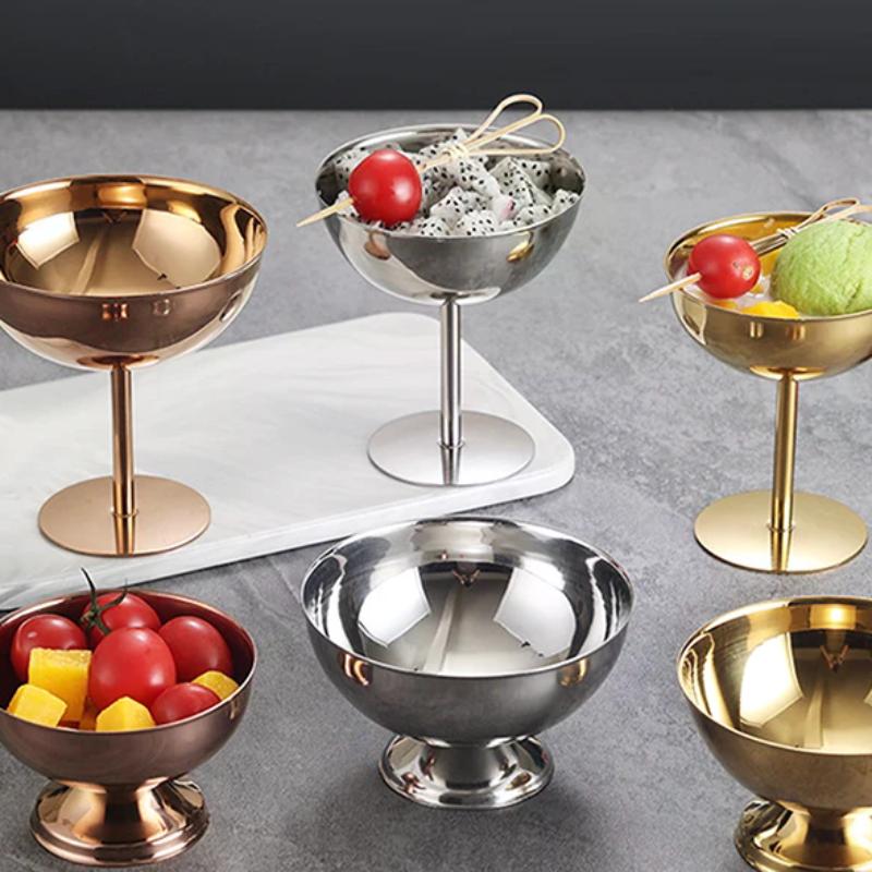 304 Stainless Steel Retro Footed Dessert Cup Luxury Ice Cream Bowl Hotel Restaurant Cocktail Pudding Cup Tableware
