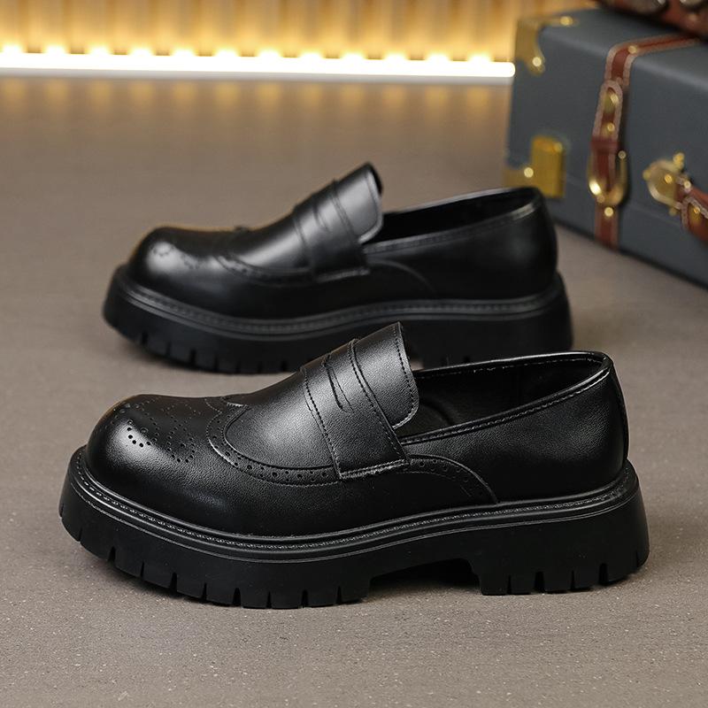 Herren Freizeitschuhe aus Leder Trend großer Kopf Slipper zum Hineinschlüpfen Herren Business dicke Sohlen erhöhen Übergröße Herren