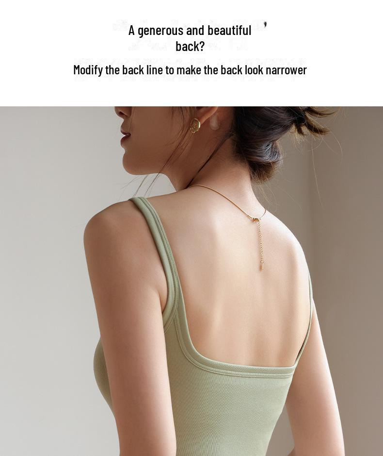 "Women's Summer Black Breathable All-in-One Vest Bra with Chest Pads and Suspenders"