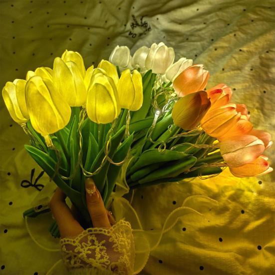 Yousheng Artificial Tulip Light LED Tulip Bouquet Night Lamp with Realistic PU Petals Glitter Tulip Tree Decorative Ambient Light for Home Bedroom