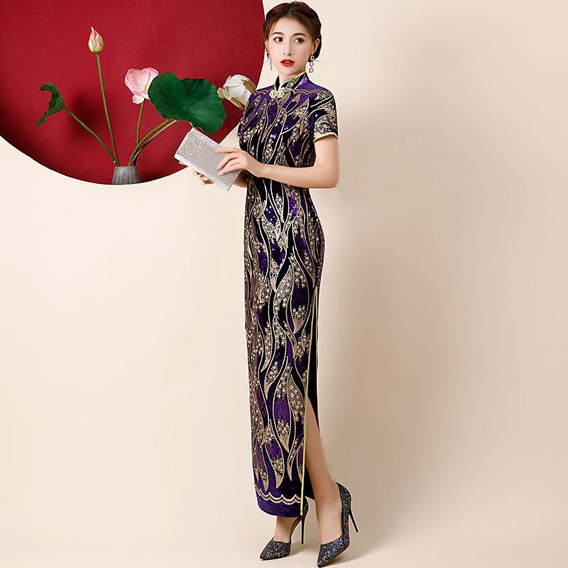Cheongsam new autumn temperament model thin catwalk performance clothes long Chinese style elegant improved dress