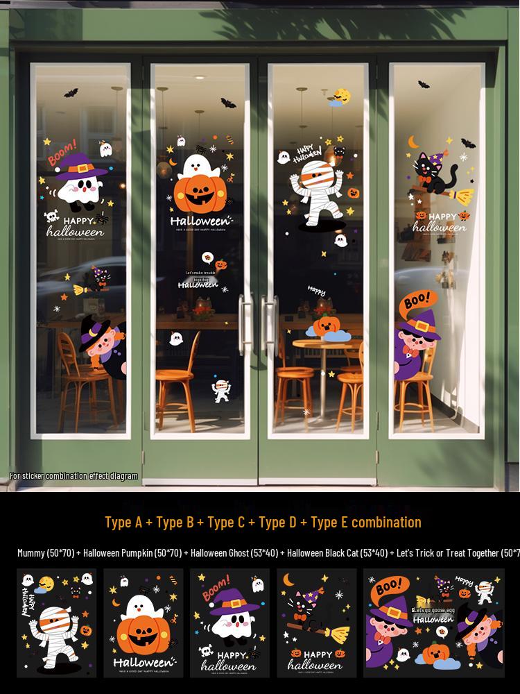 Halloween Pumpkin Decorations Window Clings - Theme Shop Scene Arrangement Glass Stickers