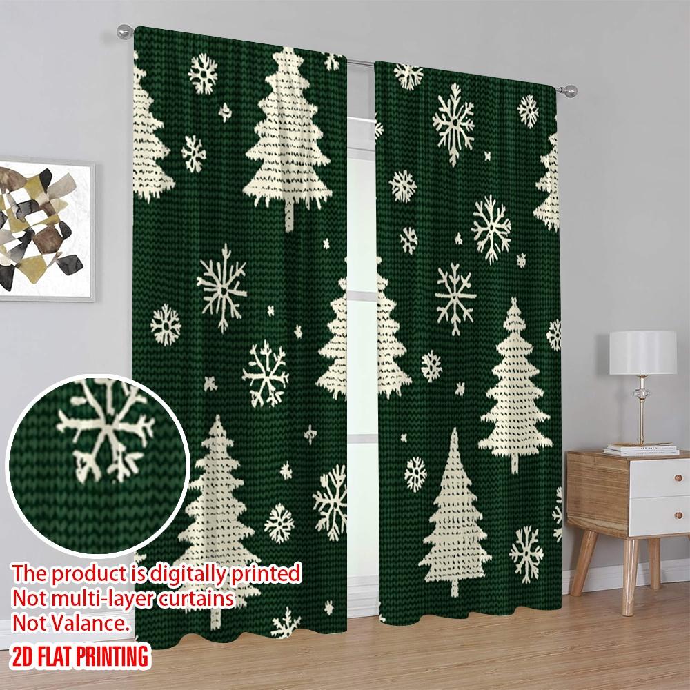 2 Stück, 2D-Flachdruck Minimalistische Vorhänge Weihnachtsbäume Schneeflocken_b Polyester Einfache Installation (ohne Stange) Festlicher Gebrauch für