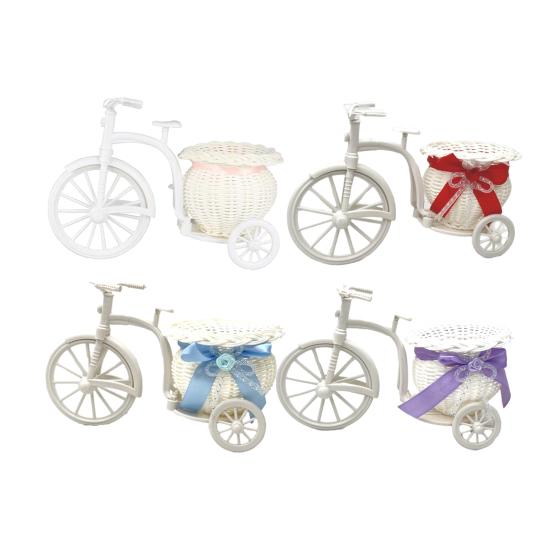 Uchwyt na kwiaty Koszyk rattanowy Design roweru Trójkołowiec Koszyk na kwiaty Dekoracyjny Pleciony do przechowywania