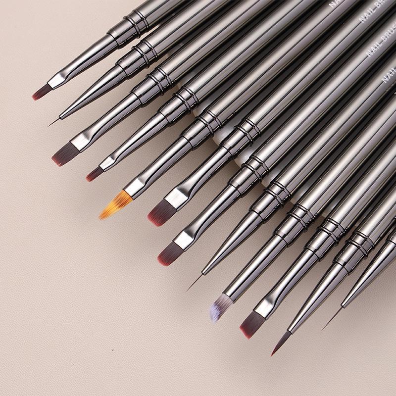 Metal Rod Nail Art Brush Set: Gel Polish, Painting, Flower & Liner Brushes