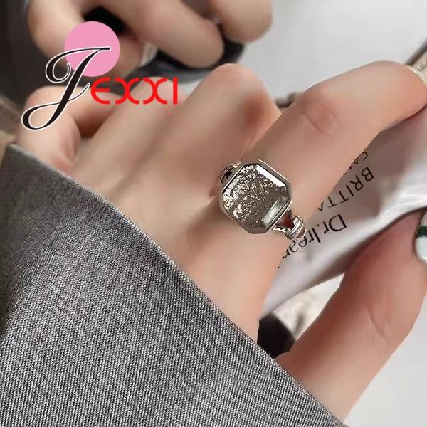 New Simple Crystal Couple Rings Adjustable 925 Sterling Silver Opening Ring Set For Women Men Wedding Fashion Jewelry Gifts