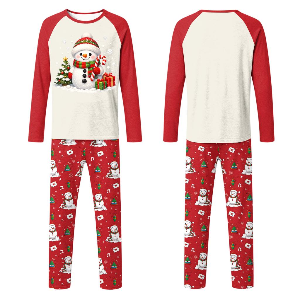 Christmas Print Family Matching Pajama Set with Long Sleeve Round Neck Top and Pants for Parents and Kids