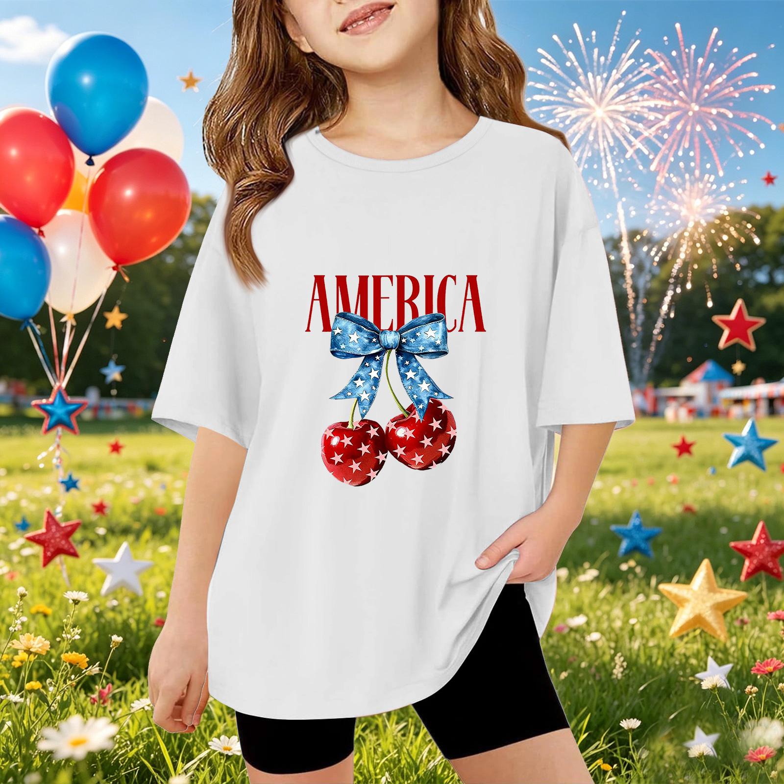 

Kids Short Sleeve T Shirt Independence Day Print Top America Graphic Tee Casual Summer Wear for Boys and Girls 160