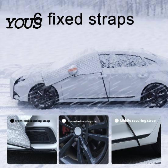 Waterproof Ice Guard for SUVs Car Windshield Snow Cover with Hood Extension, Aluminum Film Half Universal Fit Sun Shade Cover, Winter Frost SUV Sedan