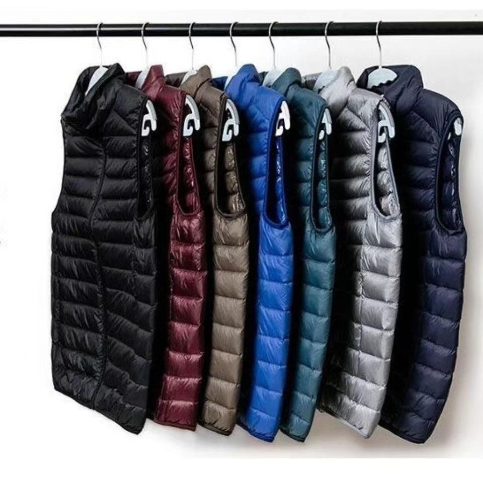 Ultraleichte Daunenweste für Herren, Herbst und Winter, Stehkragen, ärmellose Jacke, tragbare weiße Daunenweste