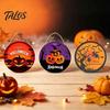 Halloween Wooden Hanging Sign Wall Pendant, with Pumpkin And Witch Silhouette, Fall Home Entrance Welcome Plaque Round Sign, for Porch Door Decor Dark