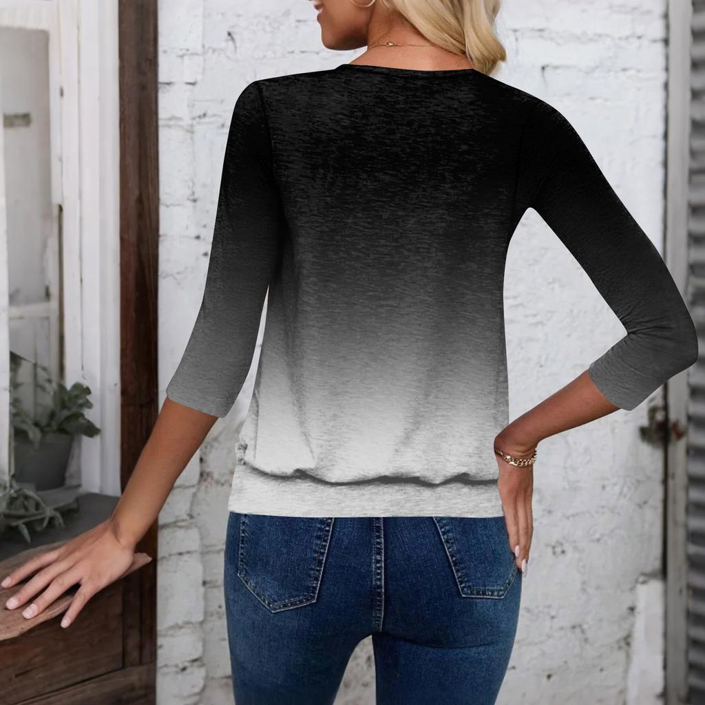 Mote Dame Casual V-hals Trekvart Erme Print Topp