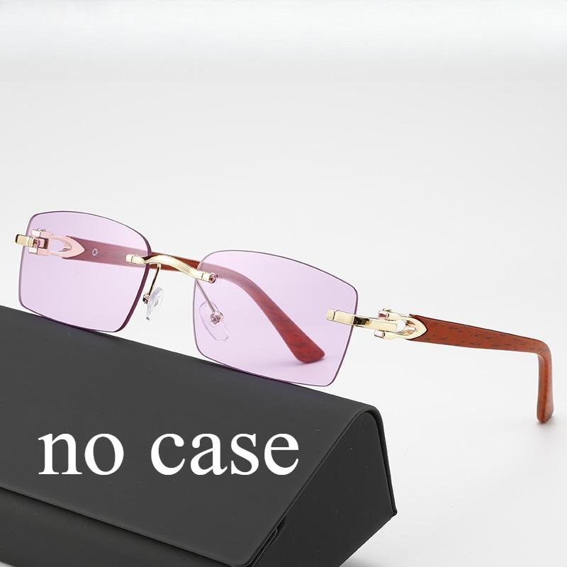 

Fashionable Frameless Sunglasses With Ocean Panels Trimmed Wood Grain Leg Frames Retro Men S And Women S Sunglasses