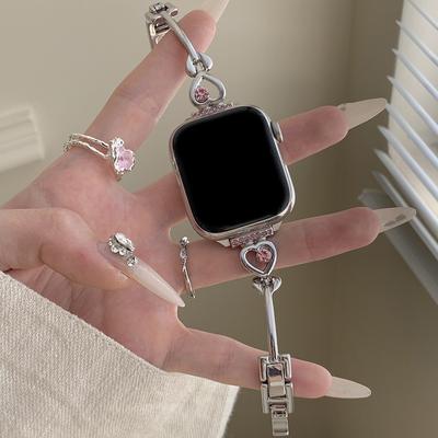 Pasek do zegarka Apple Watch Series 10 Ultra 9 8 7 SE 6 5 4 3 2 1 46mm 49mm 45mm 44mm 42mm Serce z cyrkoniami Metalowy pasek do zegarka