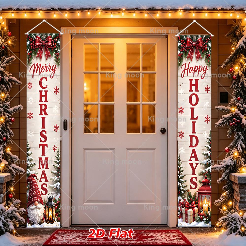 2D Flat, 2D Flat - 2D Flat, 2D Flat - 2D Flat Banner, 2pcs Christmas Porch Banner, Polyester Material, Size 180*30Cm/70.9*11.8In, American Wood Textur