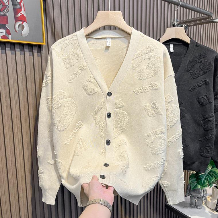 Cardigan Pulover Tricotat cu Decolteu în V pentru Bărbați - Mânecă Scurtă, Jachetă Streetwear de Înaltă Calitate pentru Primăvară/Toamnă