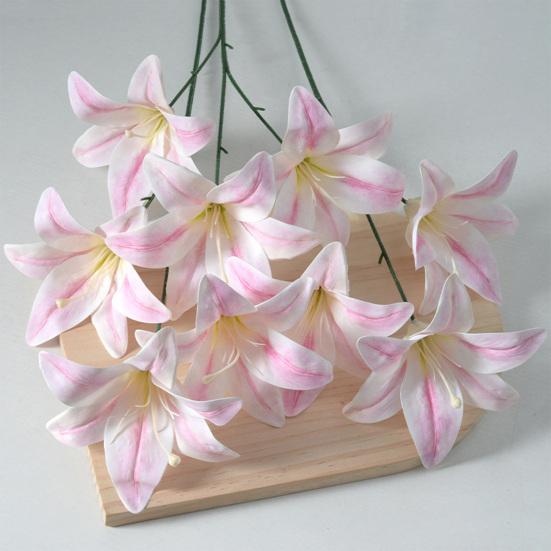 Artifical Lily Flowers with 3 Heads Full Bloom Real Touch Long Stem Fake Lily Bouquet for Home Hotel Flower Arrangement Wedding Party Decor