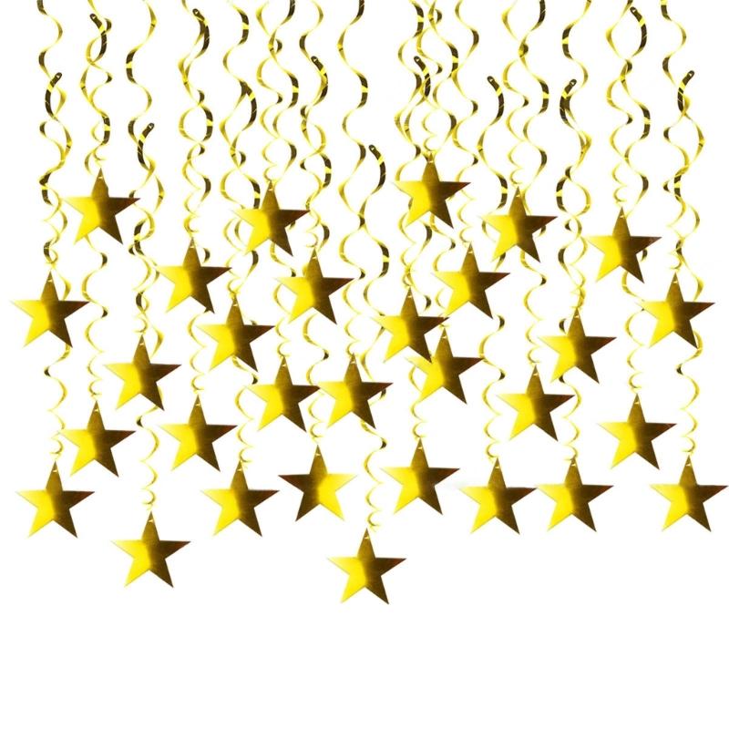 Sparkling Gold Star Party Hanging Pendant Christmas Spirals Ornament for Wedding Birthdays and Holiday Celebration