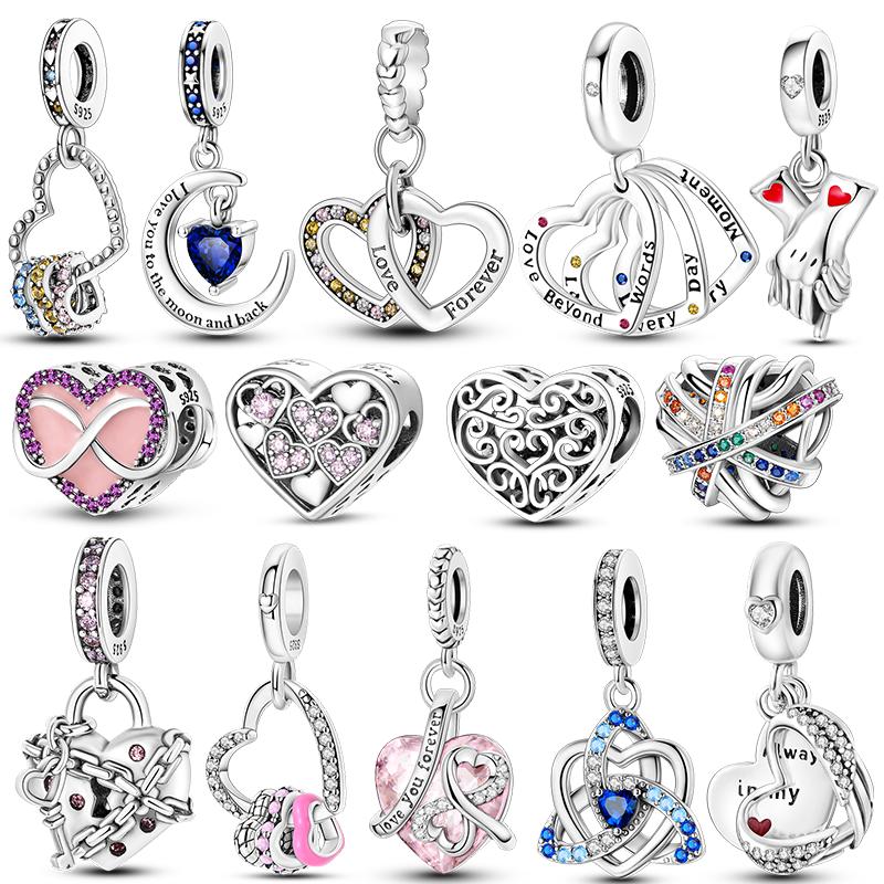 Copper Charm Beads Heart Shape Eternal Love Pendants Fit Bangle Bracelet Charms Diy Jewelry Gifts