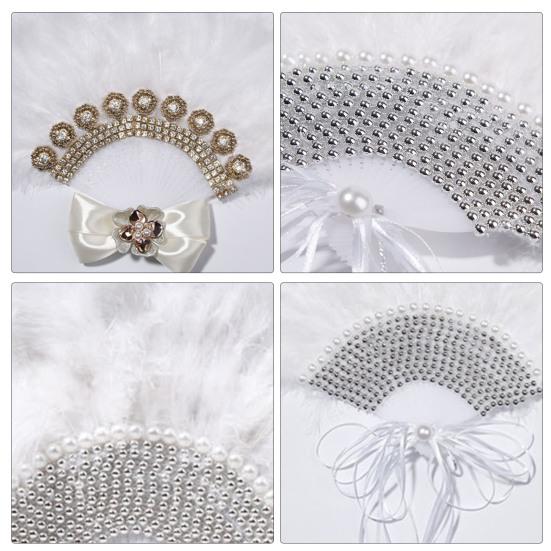 Fjærvifte Rhinestone Elegant Håndlaget Brud Håndholdt Vifte Sceneopptreden Dekorasjon Fotorekvisitt