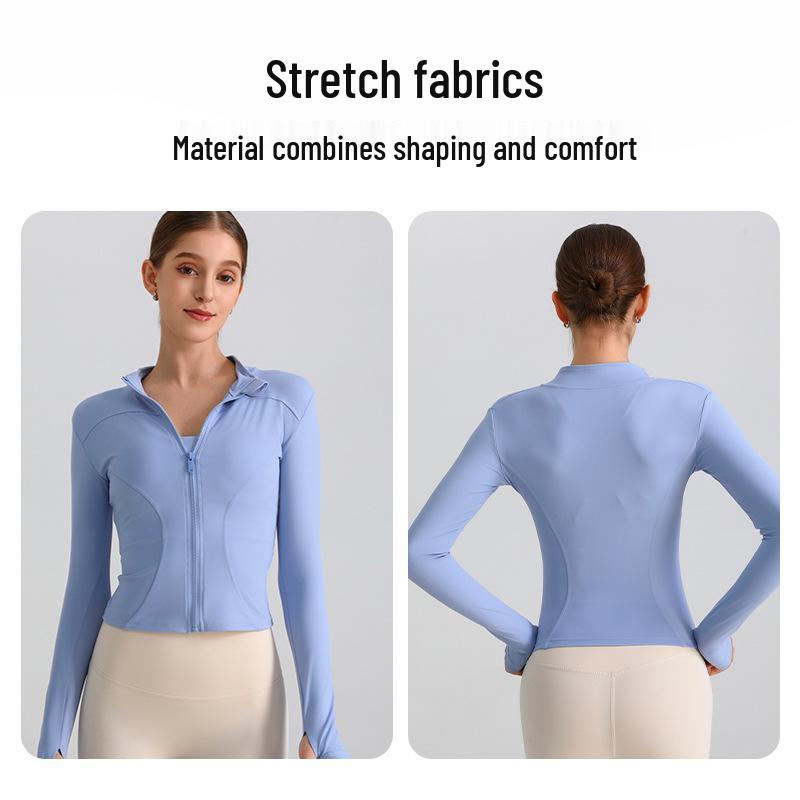 European & American Zipper Yoga Jacket - Quick-Drying, Slimming, Long Sleeve Fitness Top for Women