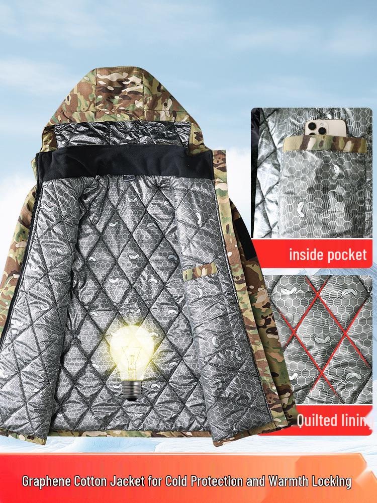 Waterproof Camouflage Graphene Military Overcoat: Insulated Winter Work Jacket with Plus Velvet for Cold Storage