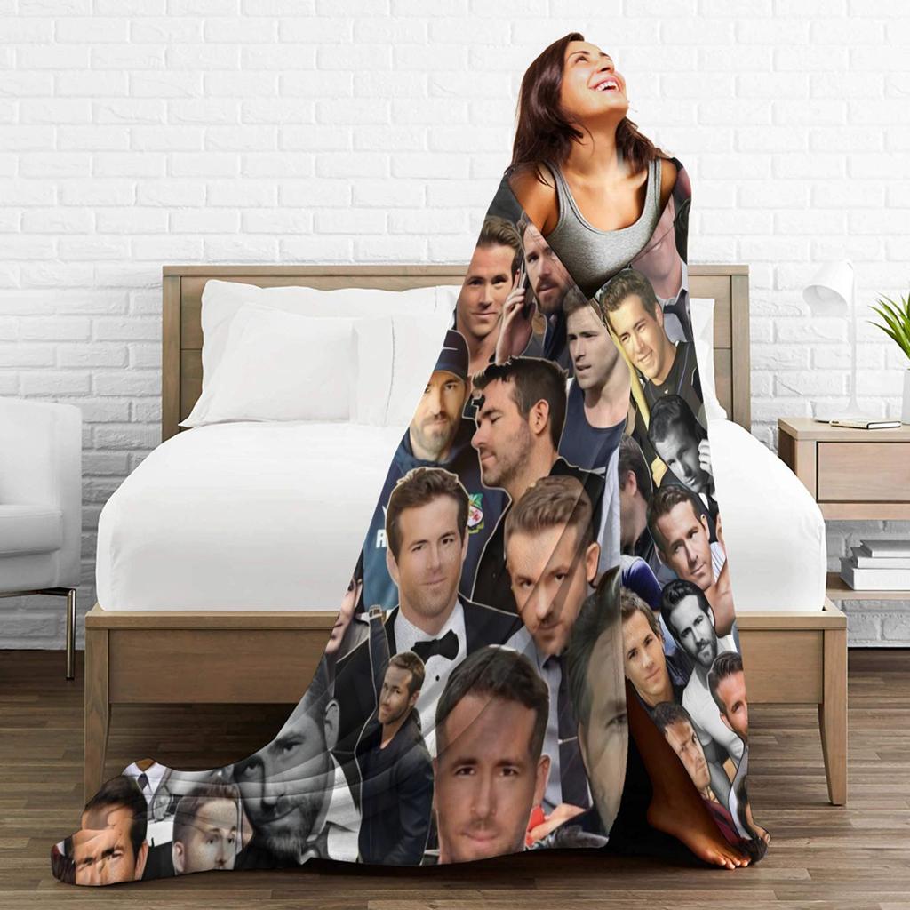 Actor R-Ryan Reynolds Collage Blankets Camping Flannel Throw Blanket For Couch Bed Warm Quality Bedspread Gift Idea